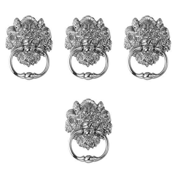 Set of 4 Front Door Knocker Chrome Lion Black Knobs Handle Design