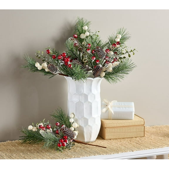 Set of 4 Frosted Berry, Pine and Pinecone Picks by Valerie