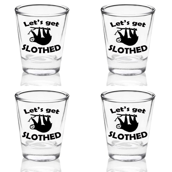 Set of 4 Funny Sloth Let's Get Slothed 1.75oz Shot Glass