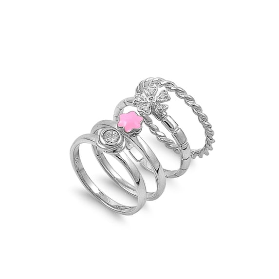 Set of 4 Fusion Cubic Zirconia Ring Sterling Silver 925