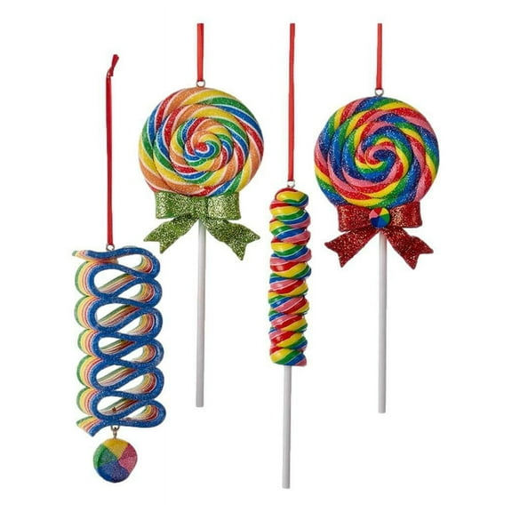 Set of 4 GLITTER LOLLIPOP Retro Candy Christmas Ornaments by Kurt Adler