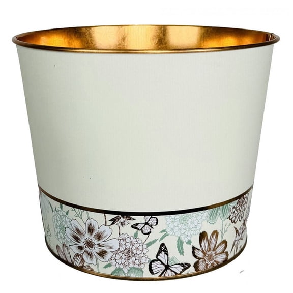 Set of 4 Garden Chic Cream With Floral Band Planter