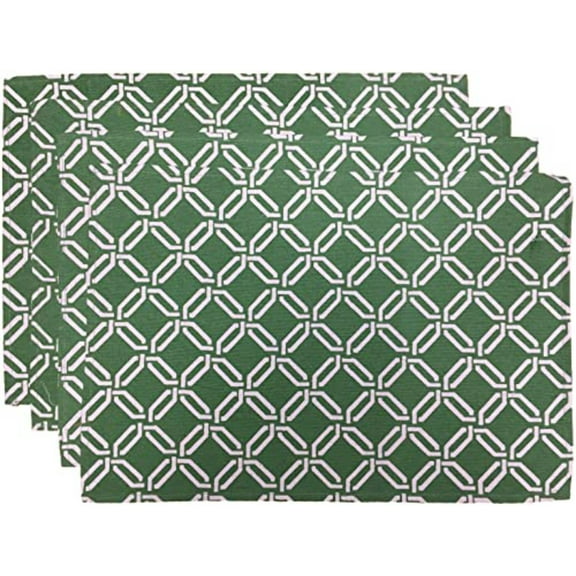 Set of 4, Geometric Design Green and White Tapestry placemats for Dining Table,