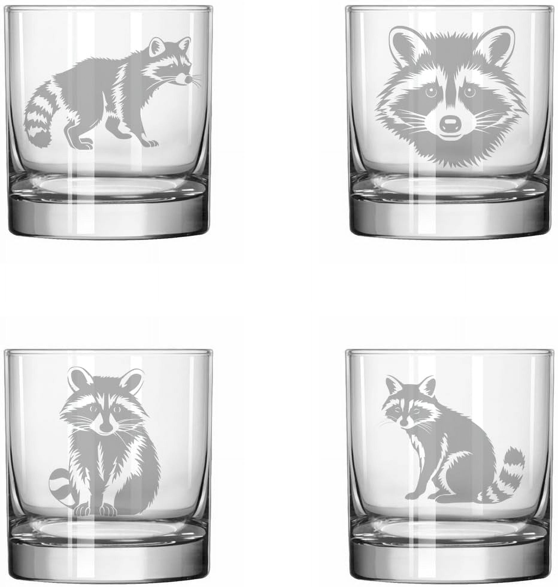 Set of 4 Glass 11 oz Rocks Whiskey Glass Gift Raccoon Collection ...