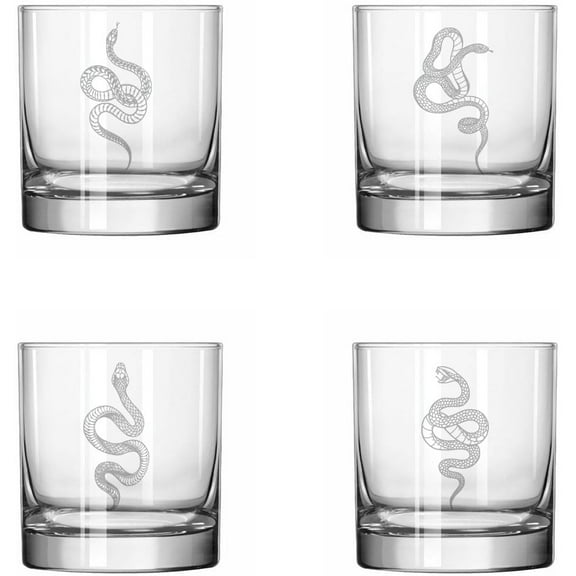 Set of 4 Glass 11 oz Rocks Whiskey Glass Gift Snake Collection