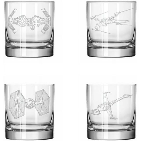 Set of 4 Glass 11 oz Rocks Whiskey Glass Gift Spaceship Collection One