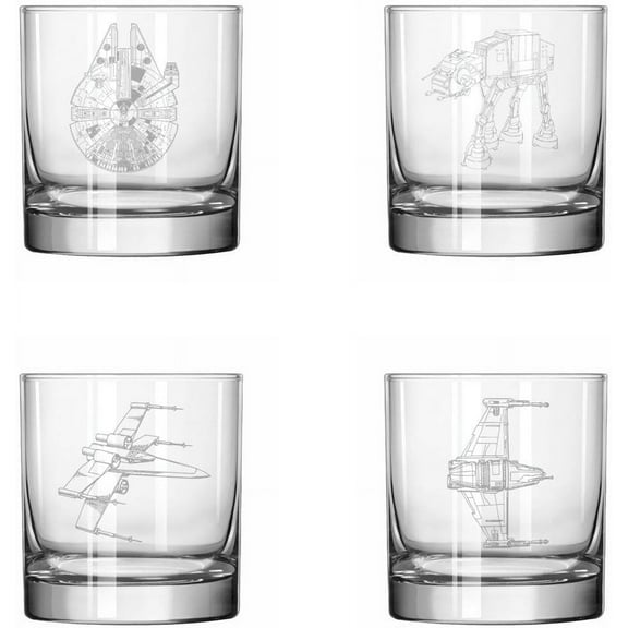 Set of 4 Glass 11 oz Rocks Whiskey Glass Gift Spaceship Collection Two