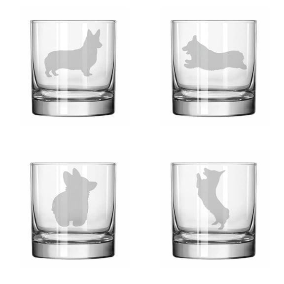 Set of 4 Glass 11 oz Rocks Whiskey Old Fashioned Corgi Collection