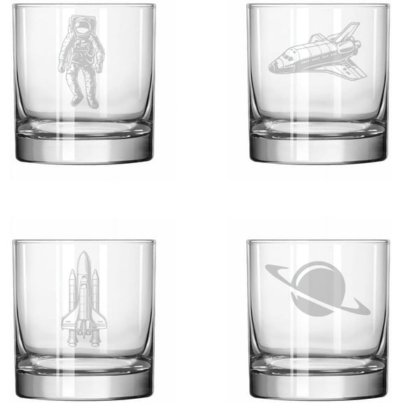 Set of 4 Glass 11 oz Rocks Whiskey Old Fashioned Gift Space Astronaut Collection