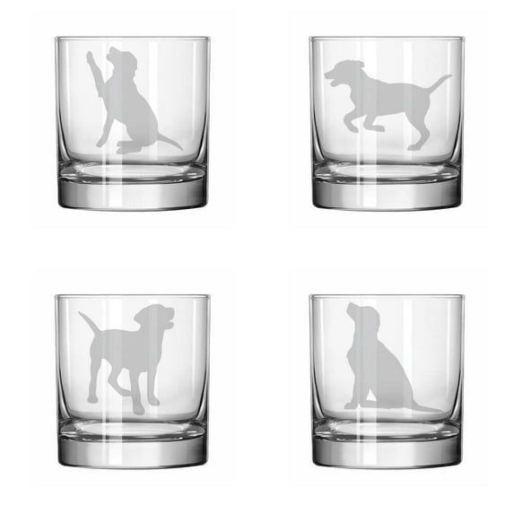 Set of 4 Glass 11 oz Rocks Whiskey Old Fashioned Labrador Retriever Collection