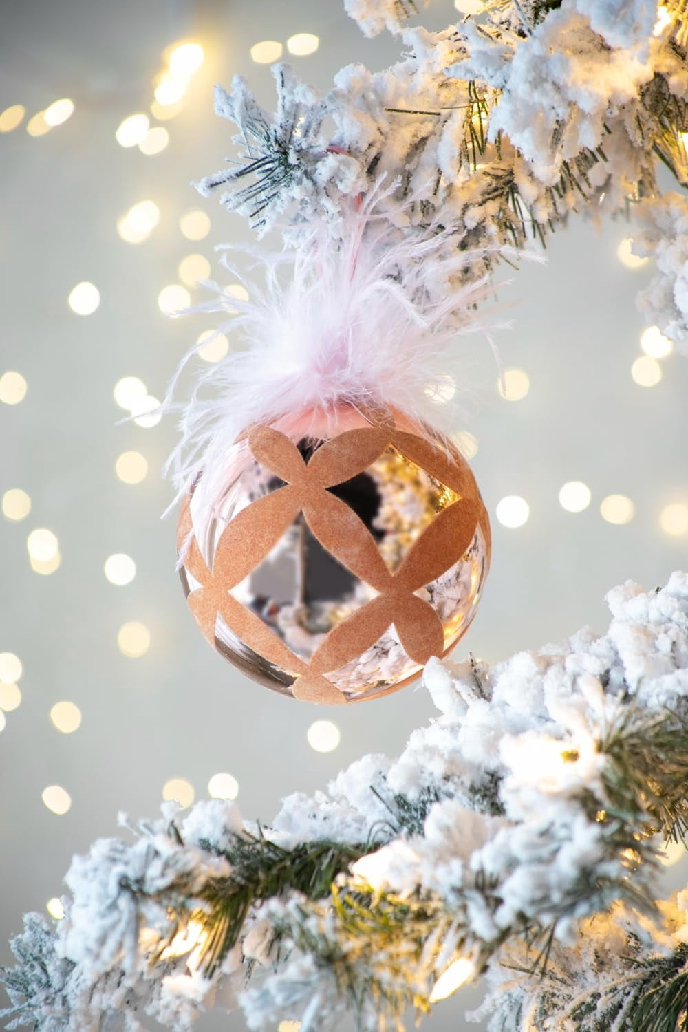 Set of 4 Glass Christmas Ball Ornaments with Flocking Feather and Painting Design by Riccardo Tree Decor