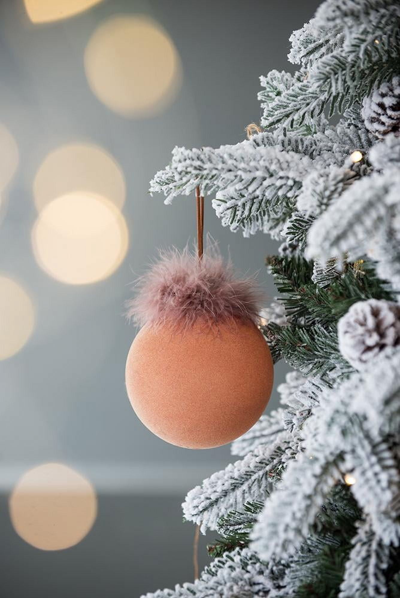 Set of 4 Glass Christmas Ball Ornaments with Flocking and Feather Design by Riccardo Tree Decor