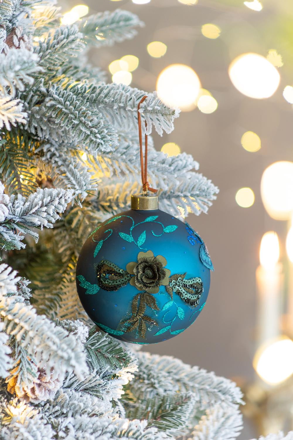 Set of 4 Glass Christmas Ball Ornaments with Glitter and Painting Design by Riccardo Tree Decor