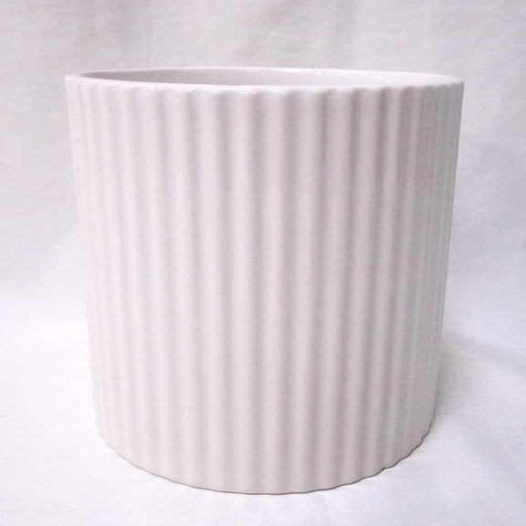 Set of 4 Glazed White Ribbed Planter