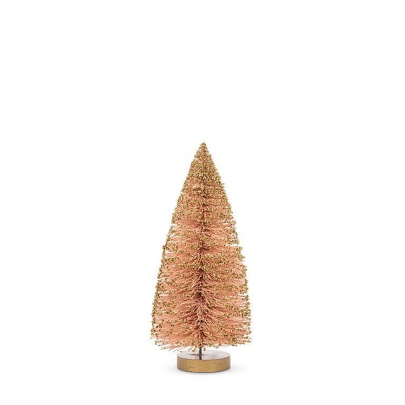 Set of 4 Glitter Gold On A Pink Brush Tree Figurine