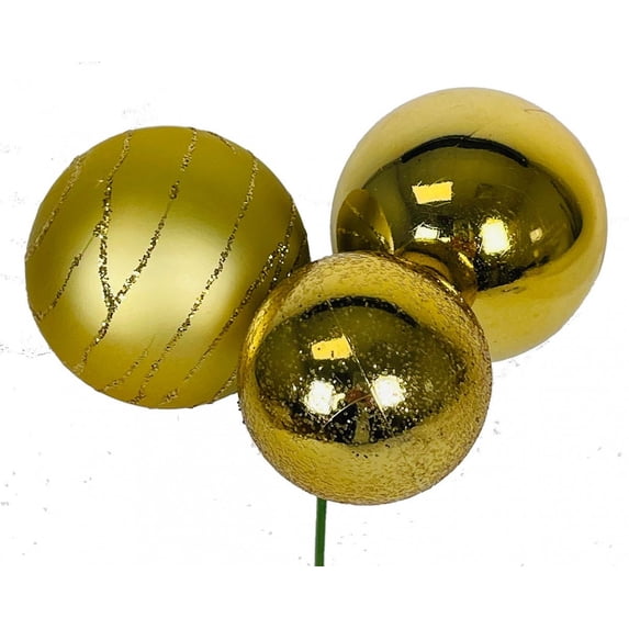 Set of 4 Gold Ball Ornaments Pick Decoration