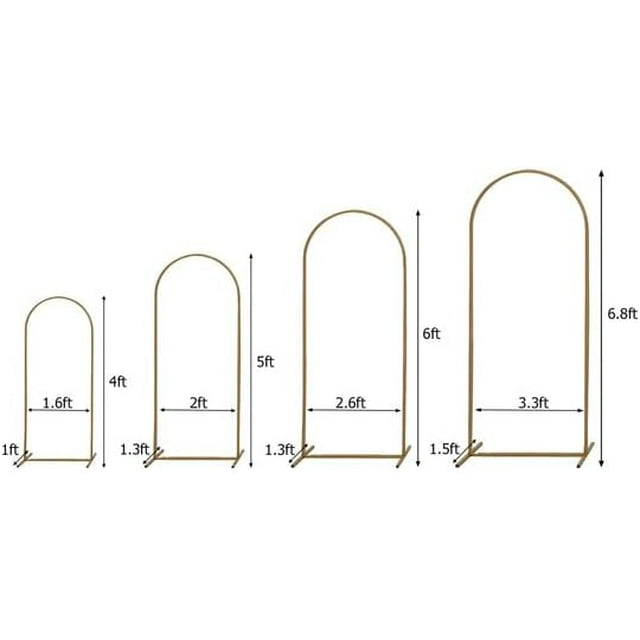 Set of 4 | Gold Metal Frame Wedding Arch, Round Rectangular Backdrop Stand, Floral Display Frame ...