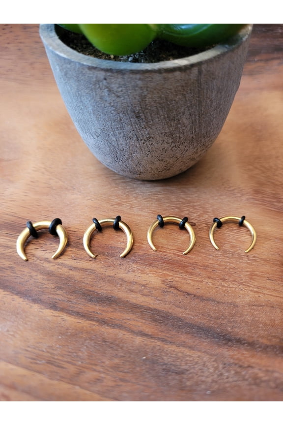 Set of 4 Gold Steel Pinchers for Septum Stretching Kit Ears Tapers Horseshoe Gauges - size=8g 10g 12g 14g