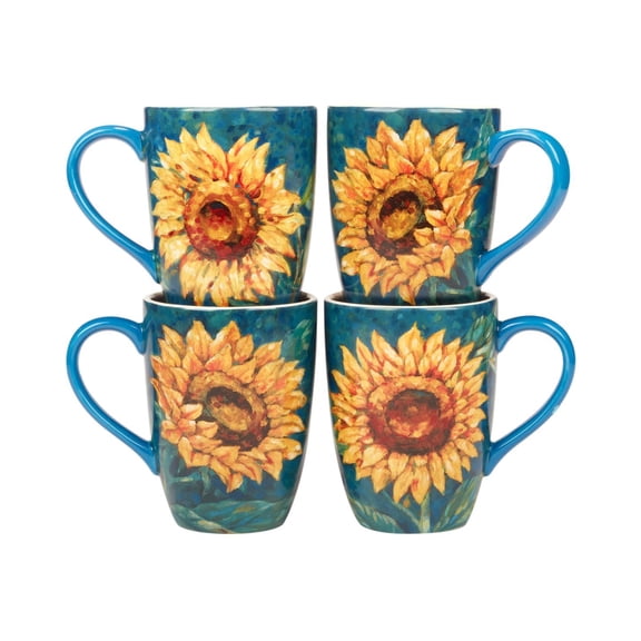 Set of 4 Golden Sunflowers Mugs, 20 oz