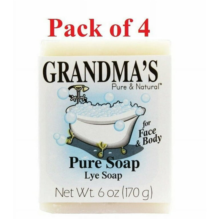 Set of 4 Grandma's Pure & Natural Lye Soap Bars for Dry Skin No Additives,  6 oz, 4-Pack 
