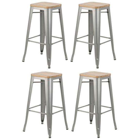 Set of 4 Gray Metal and Wood Chairs Industrial Style Dining Room