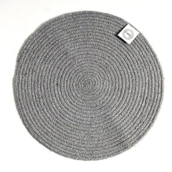 Set of 4 Grey and Golden 15-Inch Round Cotton Placemats for Home Everyday Use