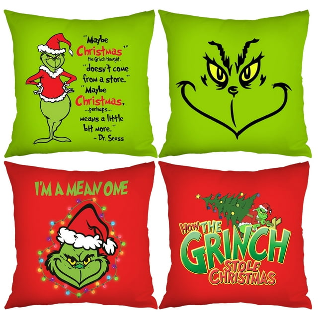 Set of 4 Grinch Christmas Throw Pillow Covers