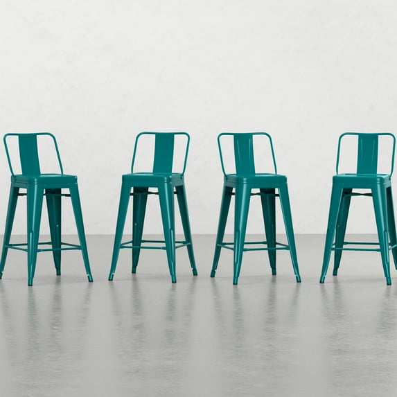 Set of 4 Handmade Metal Stools with Comfortable Footrests - Great for Home Bars