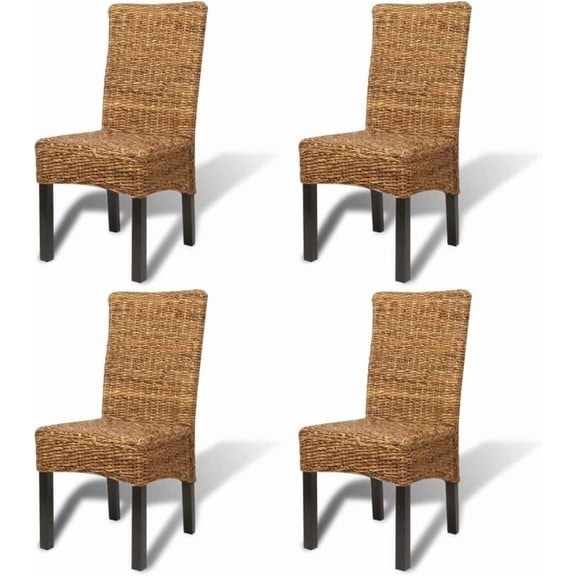 Set of 4 Handwoven Abaca Side Chairs with Solid Mango Wood Frames for Kitchen Dining Room