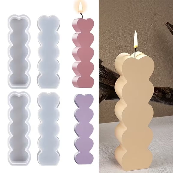 Set of 4 Heart Wave Candle Molds - Flexible Non-Stick Silicone Molds for DIY Candle Making and Resin Crafts