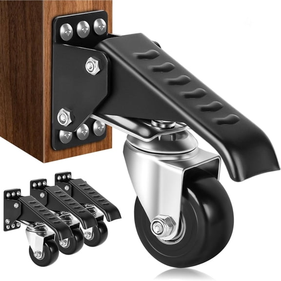 Set of 4 Heavy-Duty Retractable Casters for Workbenches - Includes 4 All-Steel Urethane Casters Mounted on The Side with a Free Installation Template