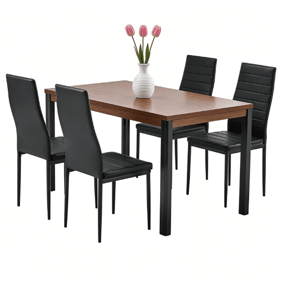 Set of 4 High-Back Comfort Dining Chairs  - PU Leather Cushion & Sturdy Metal Legs