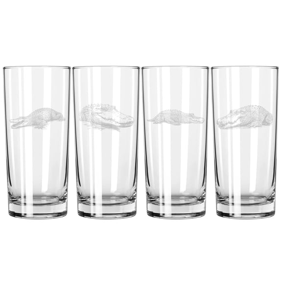 Set of 4 Highball 15 oz Tall Beverage Drinking Glass Tumbler Gift Alligator Collection