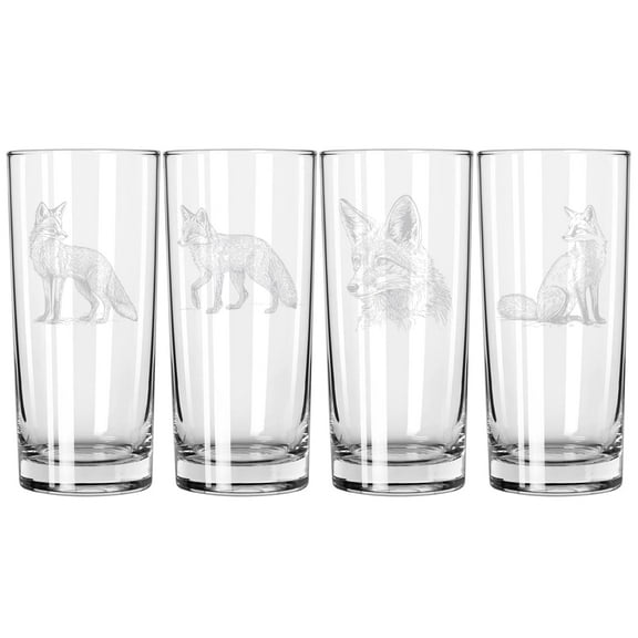 Set of 4 Highball 15 oz Tall Beverage Drinking Glass Tumbler Gift Fox Collection