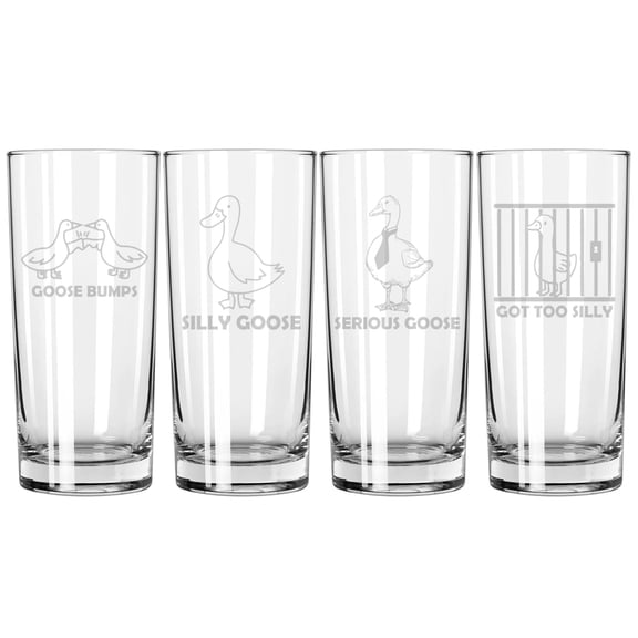 Set of 4 Highball 15 oz Tall Beverage Drinking Glass Tumbler Gift Funny Goose Collection