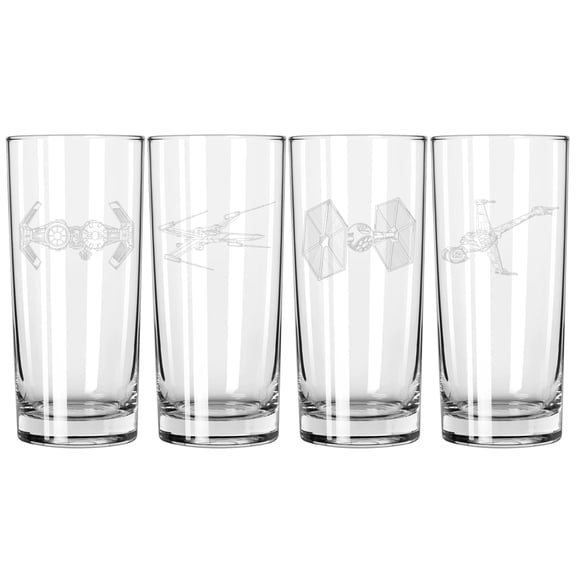 Set of 4 Highball 15 oz Tall Beverage Drinking Glass Tumbler Gift Spaceship Collection One