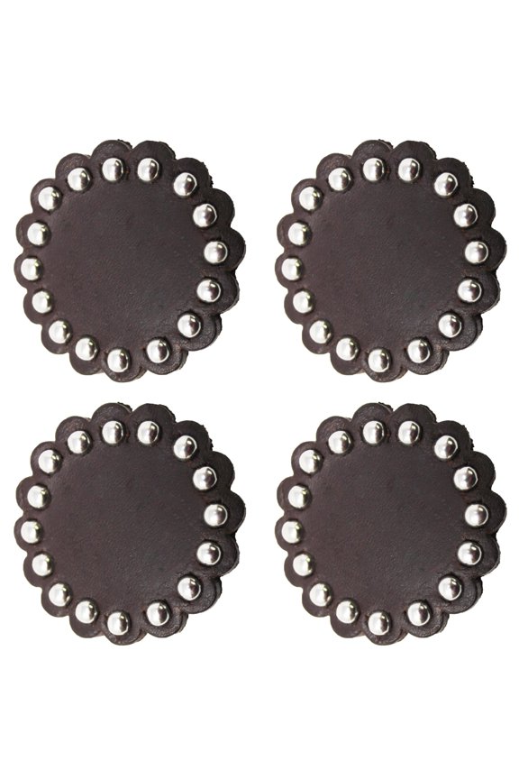 Set of 4 Horse Western Tack Hardware Leather Concho Studded Rosettes Brown 40206