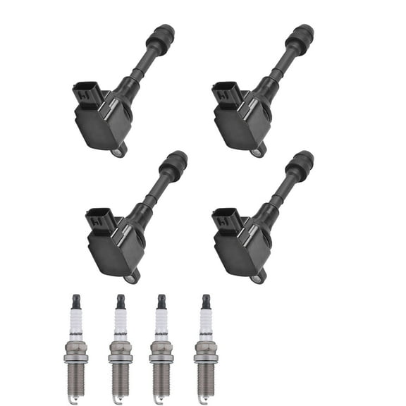 Set of 4 ISA Ignition Coil and 4 Autolite Spark Plugs Compatible with 2002-2006 Nissan Altima 2.5L L4 2488cc 152ci Replacement for UF350