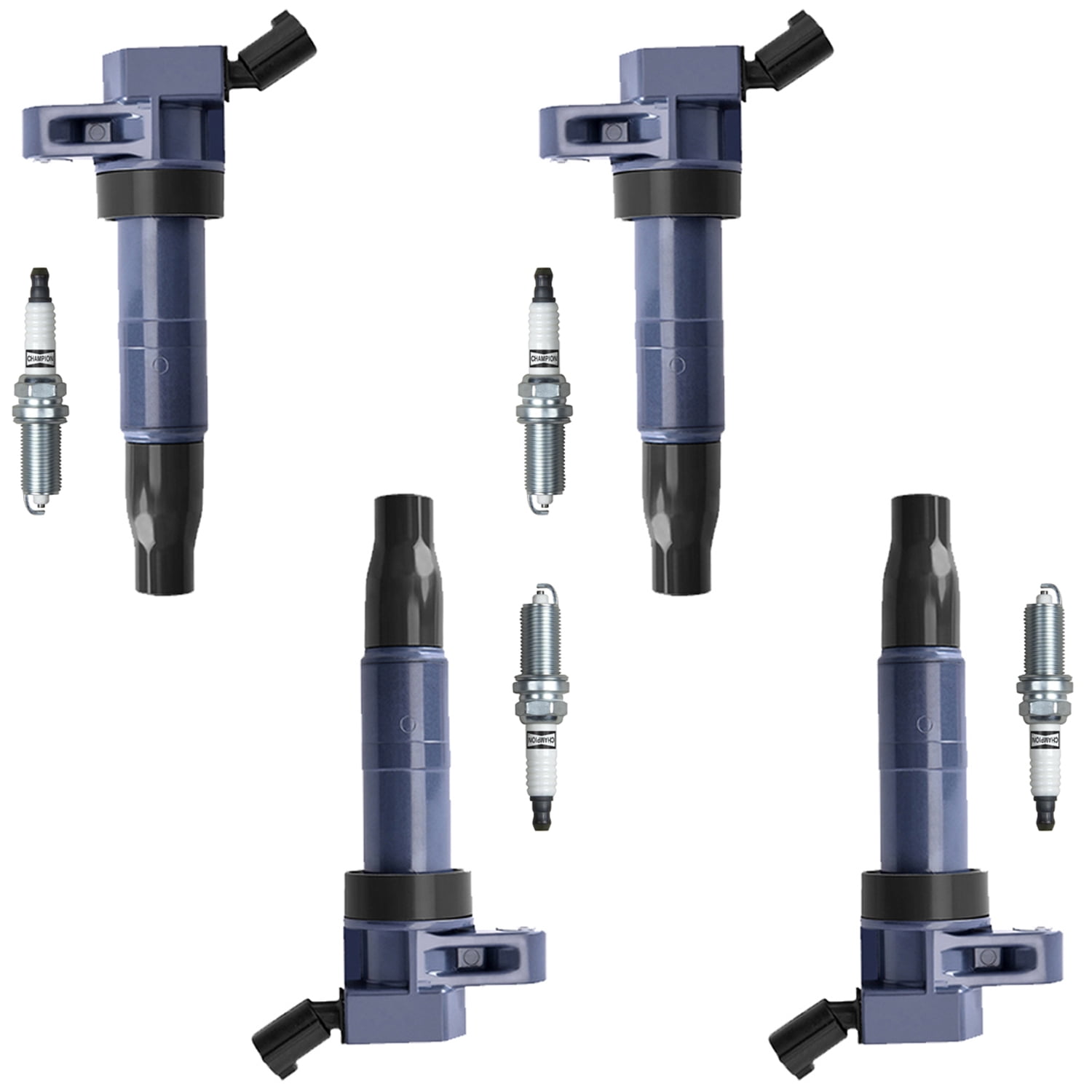 Set of 4 ISA Ignition Coil and Champion Spark Plugs Compatible with 2010-2013 Hyundai Tucson 2.4L l4 Replacement for UF611