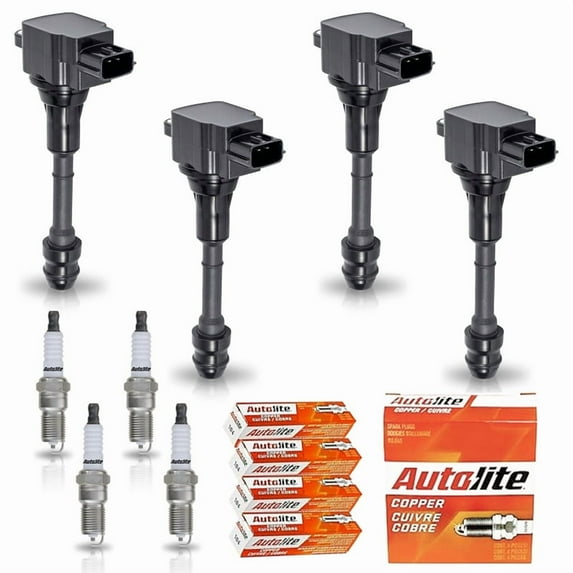Set of 4 ISA Ignition Coils & 4 Autolite Spark Plugs for 2002-2006 Nissan Altima 2.5L Replacement for UF350