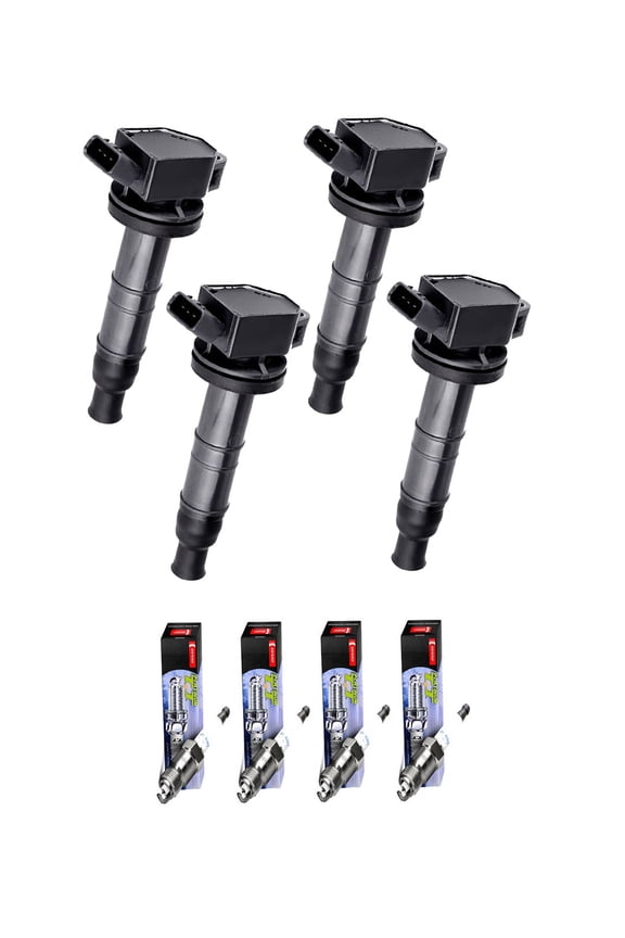 Set of 4 ISA Ignition Coils & 4 Denso Spark Plugs for 2001-2012 Toyota Camry Matrix Rav4 Solara 2.4L Replacement for UF333