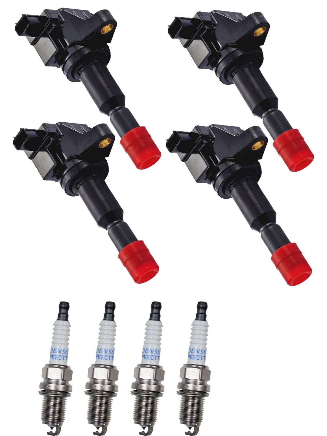 Set of 4 ISA Ignition Coils & 4 Spark Plugs for 2009-2010 Honda Fit 1.5L Replacement for UF626