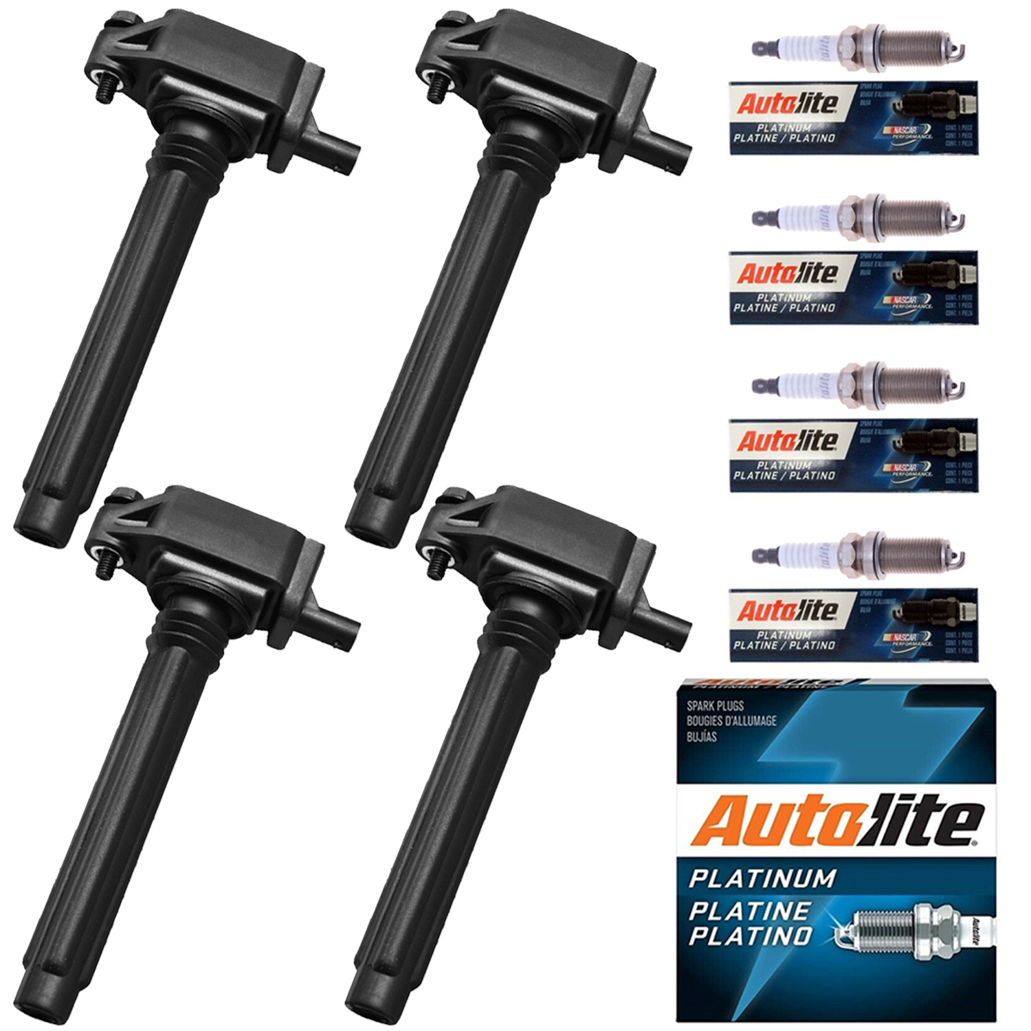 Set of 4 ISA Ignition Coils and 4 Autolite Platinum Spark Plugs Compatible with 20132016 Dodge