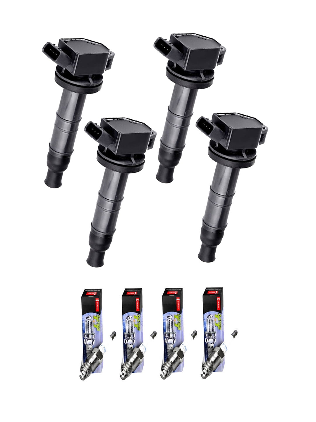 Set of 4 ISA Ignition Coils and 4 Denso Spark Plugs Compatible with