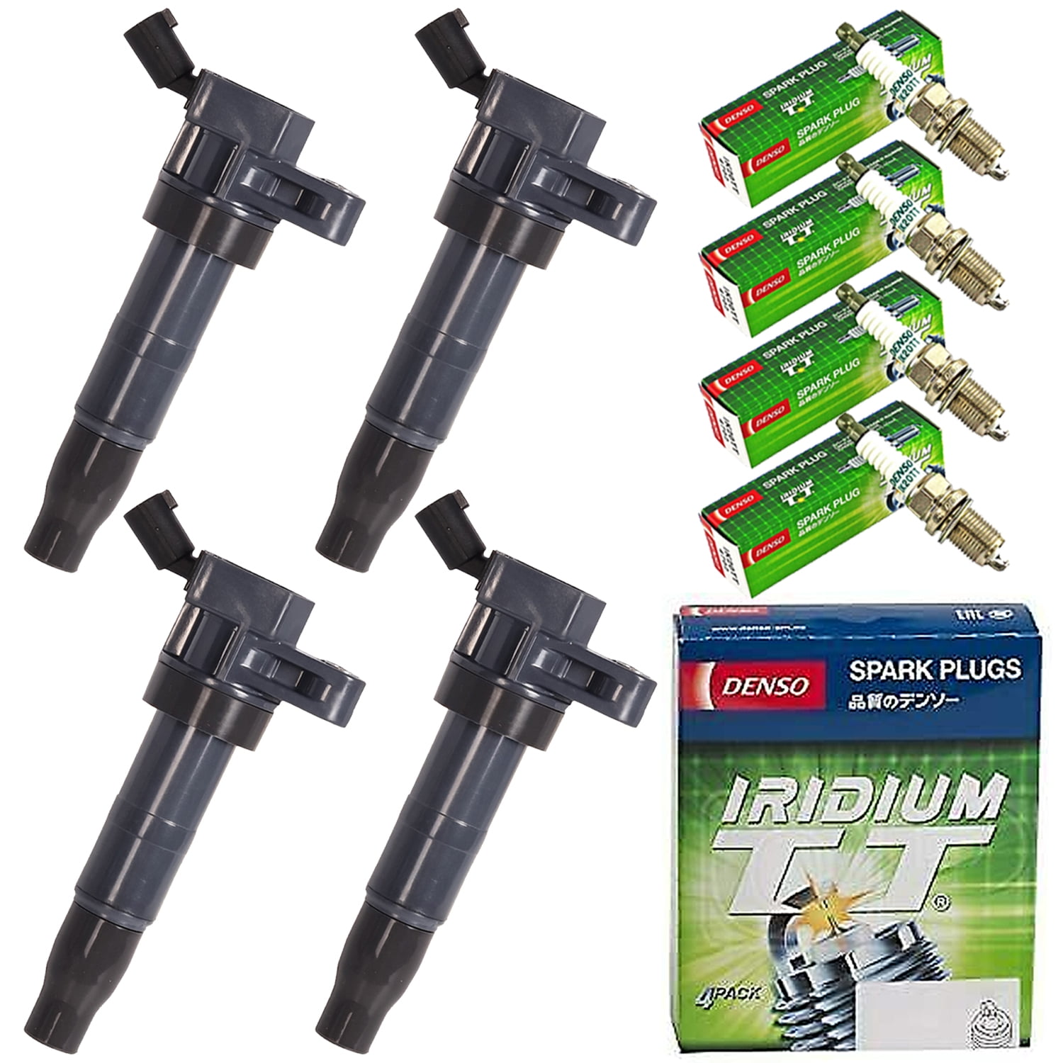 Set of 4 ISA Ignition Coils and 4 Denso Spark Plugs Compatible with 2009-2010 Hyundai Sonata SE Sedan 4-Door 2.4L 2359CC l4 Replacement for UF611
