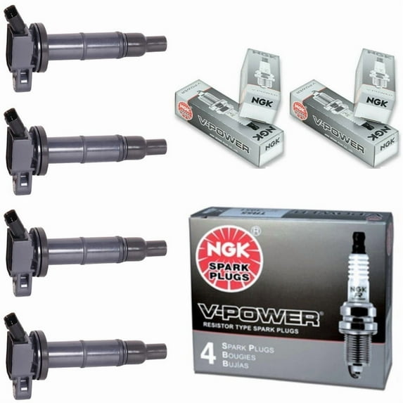 Set of 4 ISA Ignition Coils and 4 NGK Spark Plugs Compatible with 2010-2010 Lexus HS250h Premium 2.4L V6 Replacement for UF333