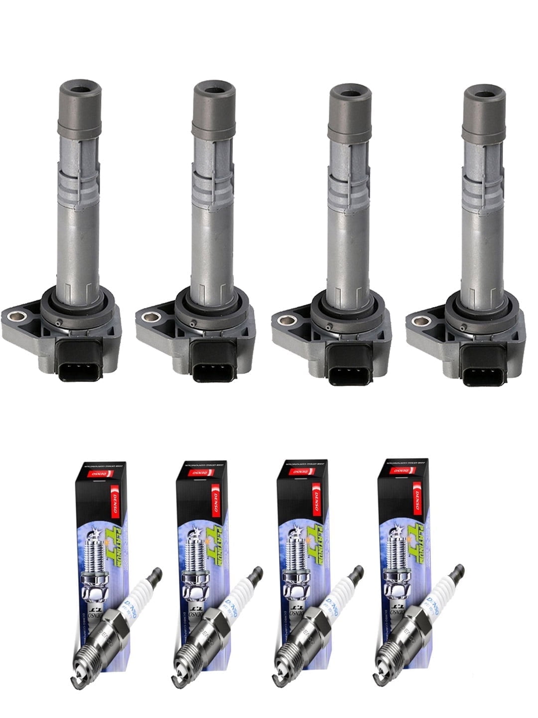 Set of 4 ISA Ignition Coils and 4 Spark Plugs Compatible with 2002 HONDA Civic 1.7L L4 Replacement for UF400 UF242 C1460