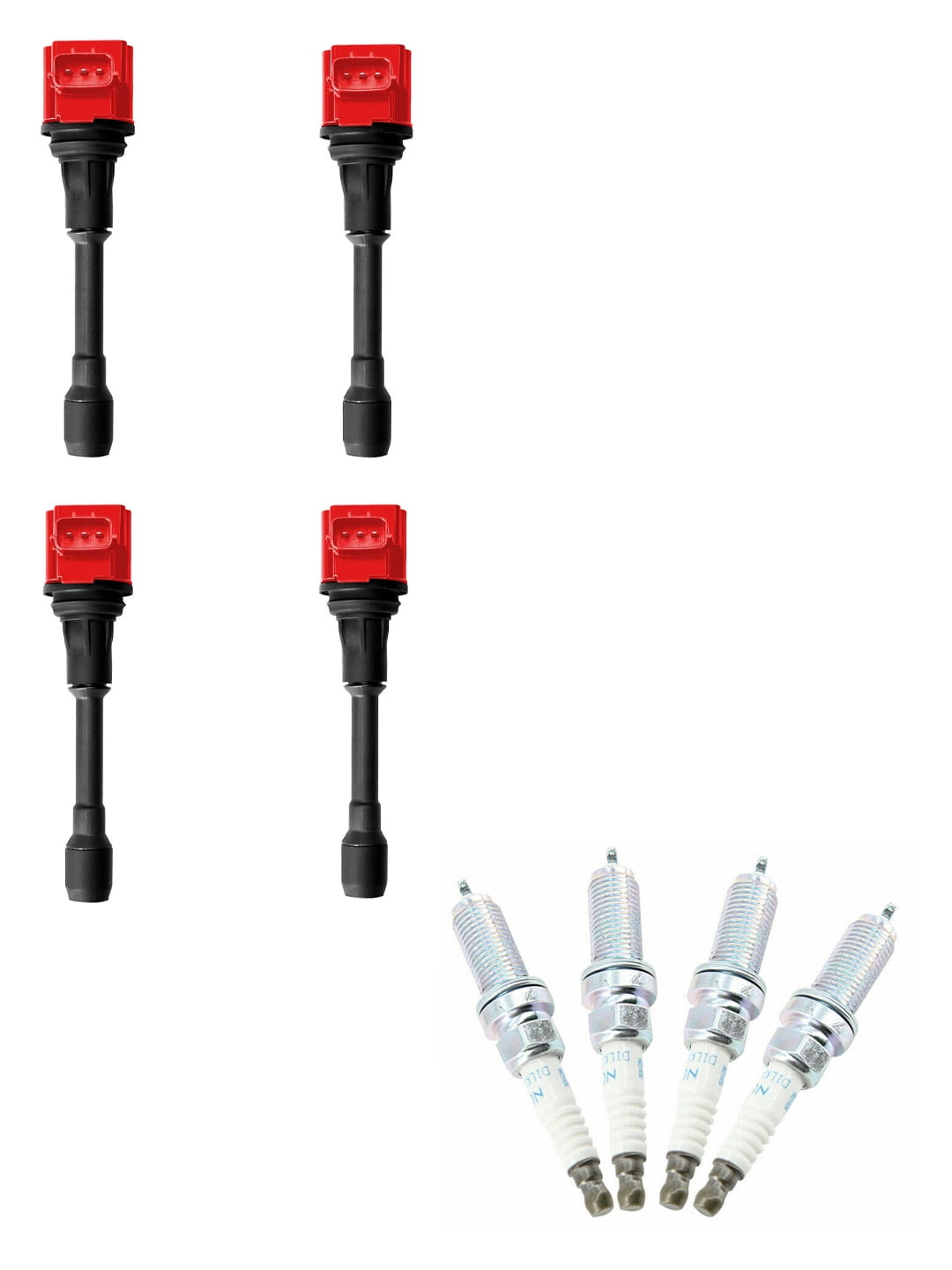 Set of 4 ISA Red Ignition Coils and NGK Spark Plugs Compatible with 2008-2016 Nissan Rogue 2.5L Replacement for UF509