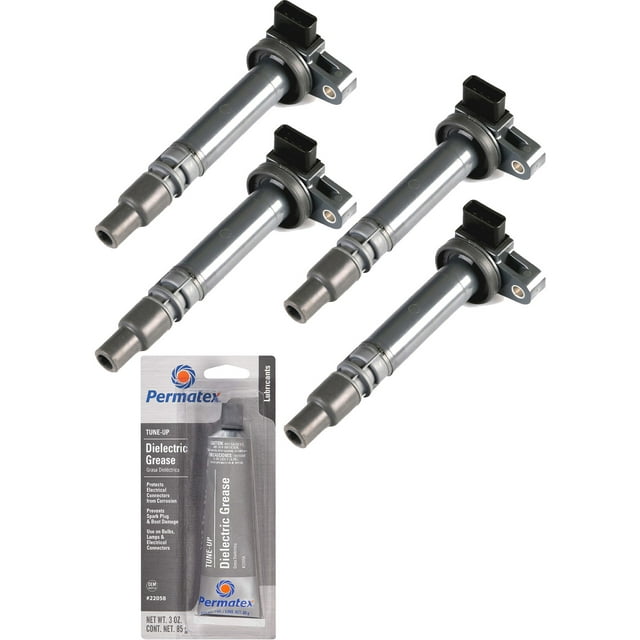 Set of 4 Ignition Coils and Permatex 22058 Dielectric TuneUp Grease Compatible with 2000 Toyota