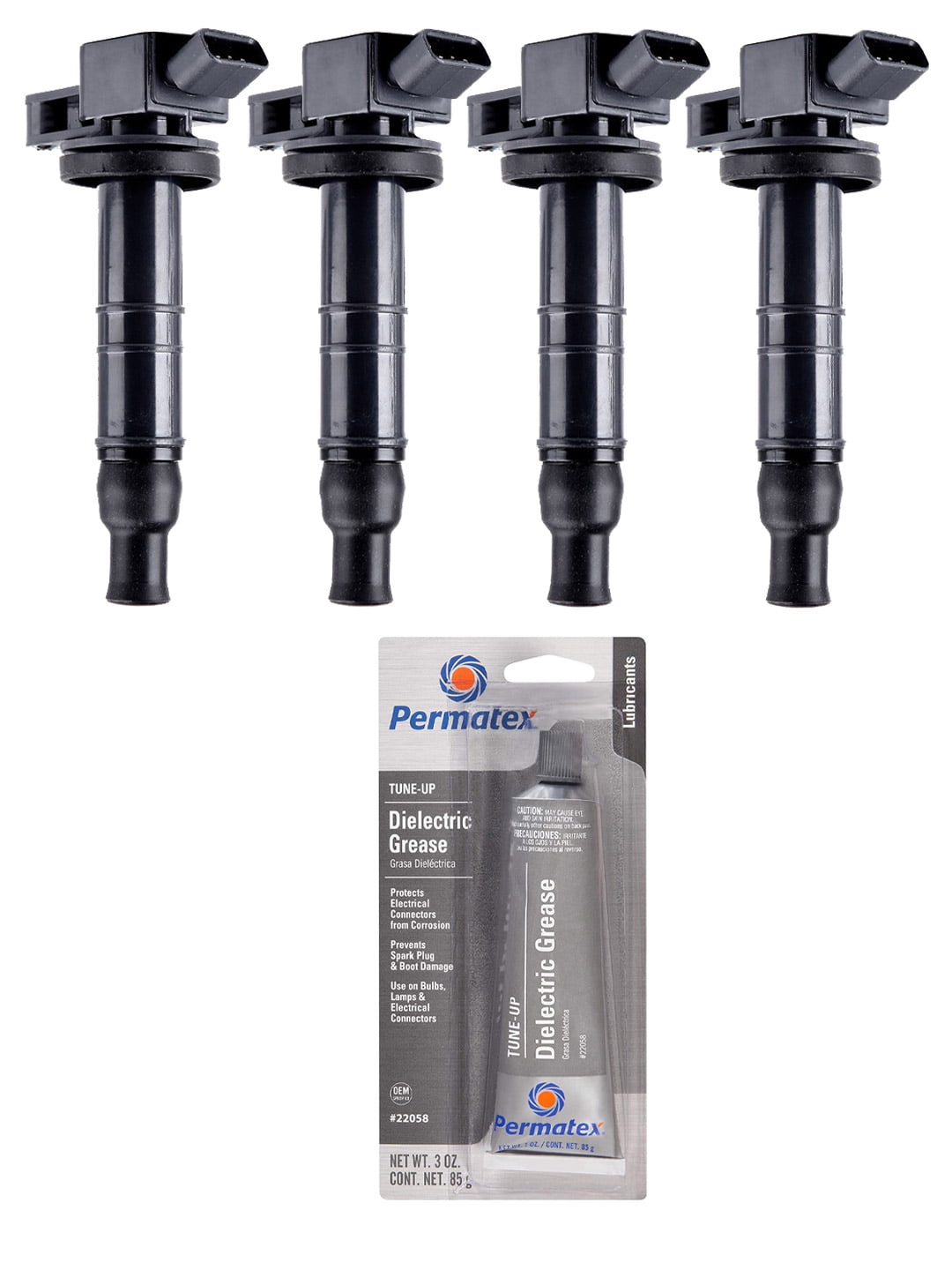 Set of 4 Ignition Coils and Permatex 22058 Dielectric TuneUp Grease Compatible with 20072010